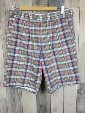 Vintage Madras Plaid Shorts Pink Blue Pastel Bermuda Golf Wear Size 32
